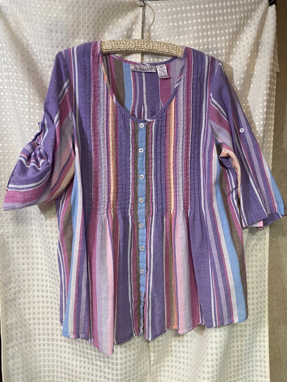 Roaman's Purple Lily Stripe 3/4-Sleeve Top Size 18W